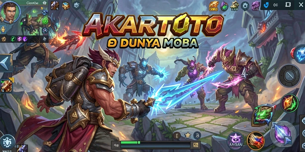 Tampilan seru dari gameplay MOBA di AKARTOTO.
