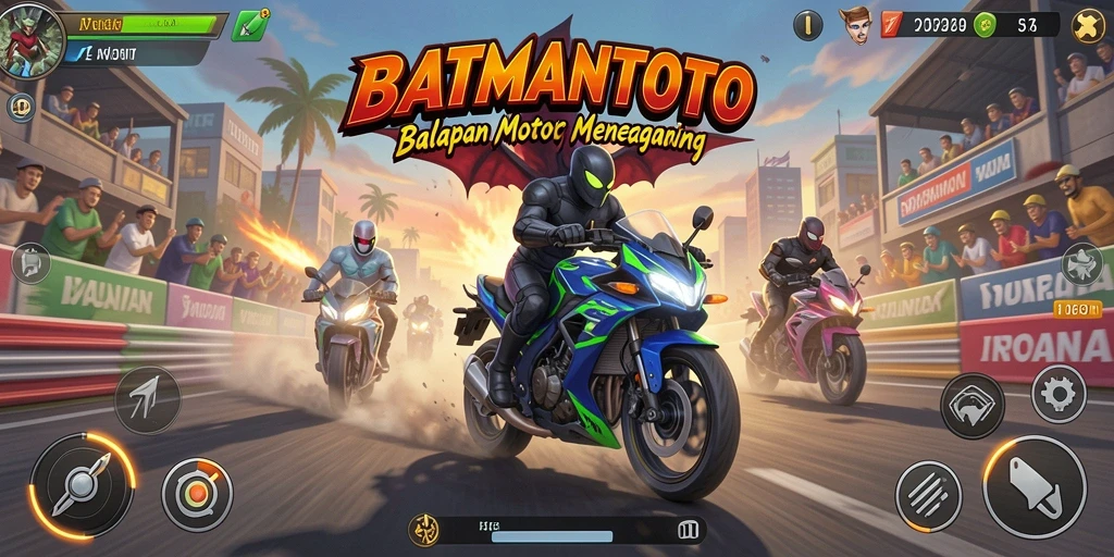 Screenshot menampilkan aksi balapan motor yang seru dan penuh kecepatan.