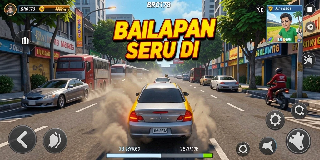Tampilan gameplay seru dari BRO178 saat balapan di trek yang menantang.