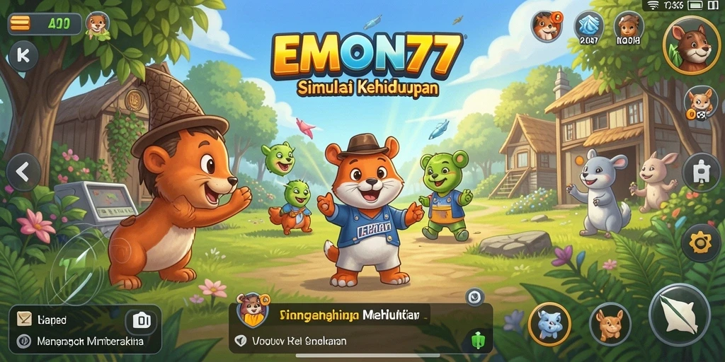 Tangkapan layar gameplay <strong>EMON77</strong> yang menampilkan kehidupan interaktif.