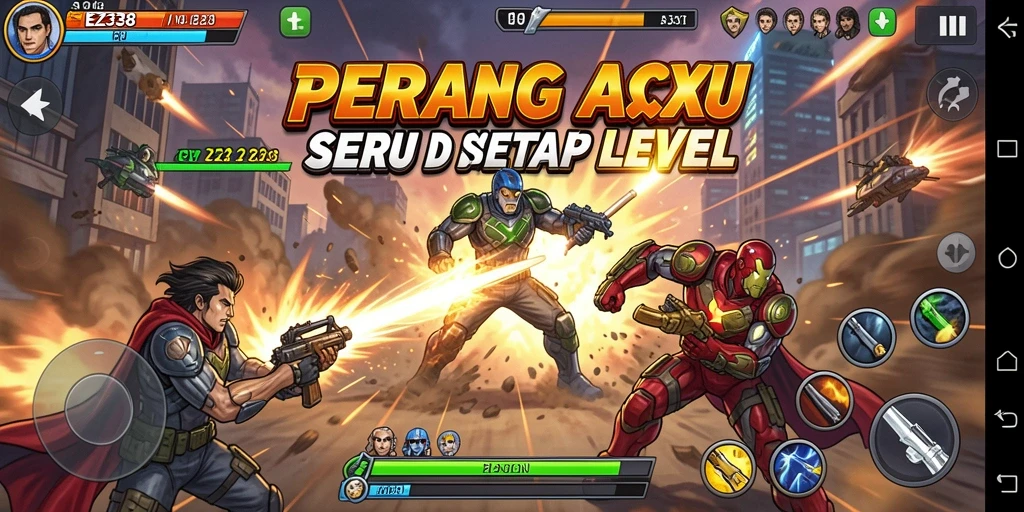 Screenshot gameplay EZ338 yang menampilkan aksi seru di medan perang.
