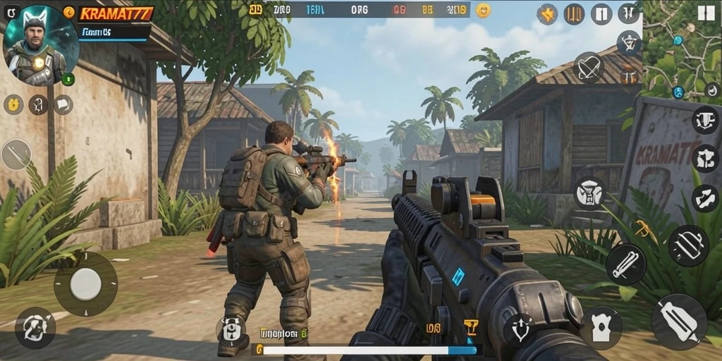 Gameplay KRAMAT77 menunjukkan aksi tempur yang intens dan seru.
