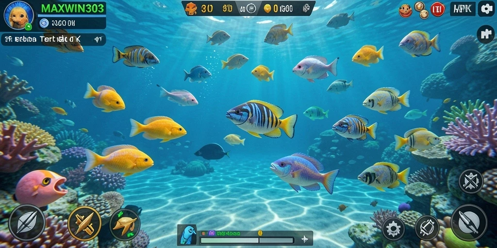 Tampilan gameplay seru dari MAXWIN303 saat menembak ikan.