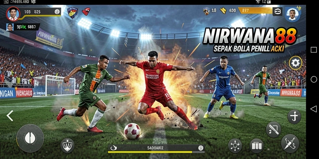 Screenshot NIRWANA88 menampilkan aksi seru permainan sepak bola.