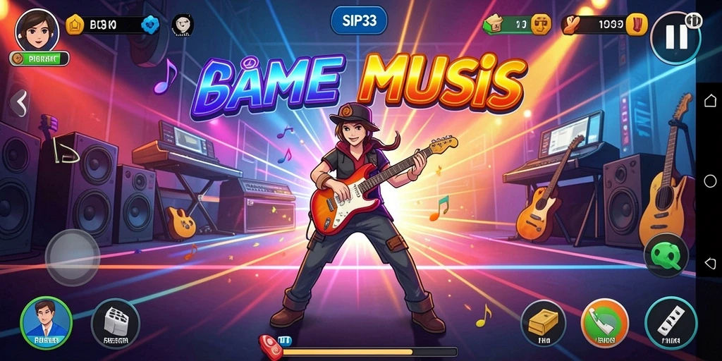 Tangkapan layar utama SIP33 menampilkan pemain beraksi dengan irama musik.