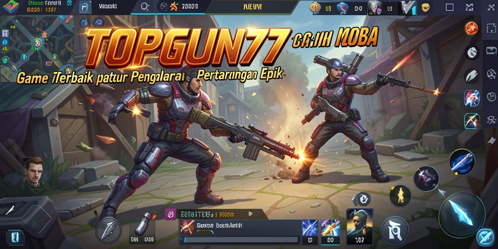 Tampilan gameplay seru di arena pertempuran TOPGUN77.