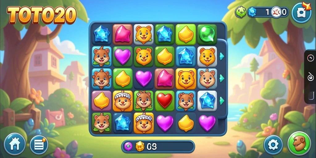 Screenshot menunjukkan gameplay seru dalam TOTO20 yang penuh warna.