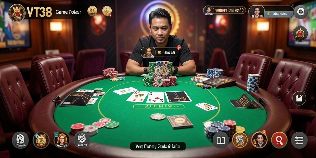 Screenshot VT38 menunjukkan keseruan permainan poker yang memikat.