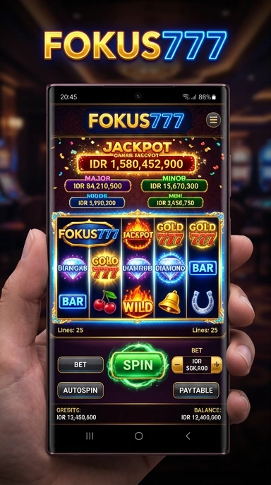 Tampilan beranda aplikasi fokus777 yang menarik.